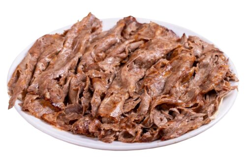 meat-doner-kebab-plate-turkish-meat-doner-kebab-isolated-white-background-traditional-turkish-cuisine-close-up_659681-9892 Original Sliced (cooked) %100 beef Doner 20 lbs - Image 1